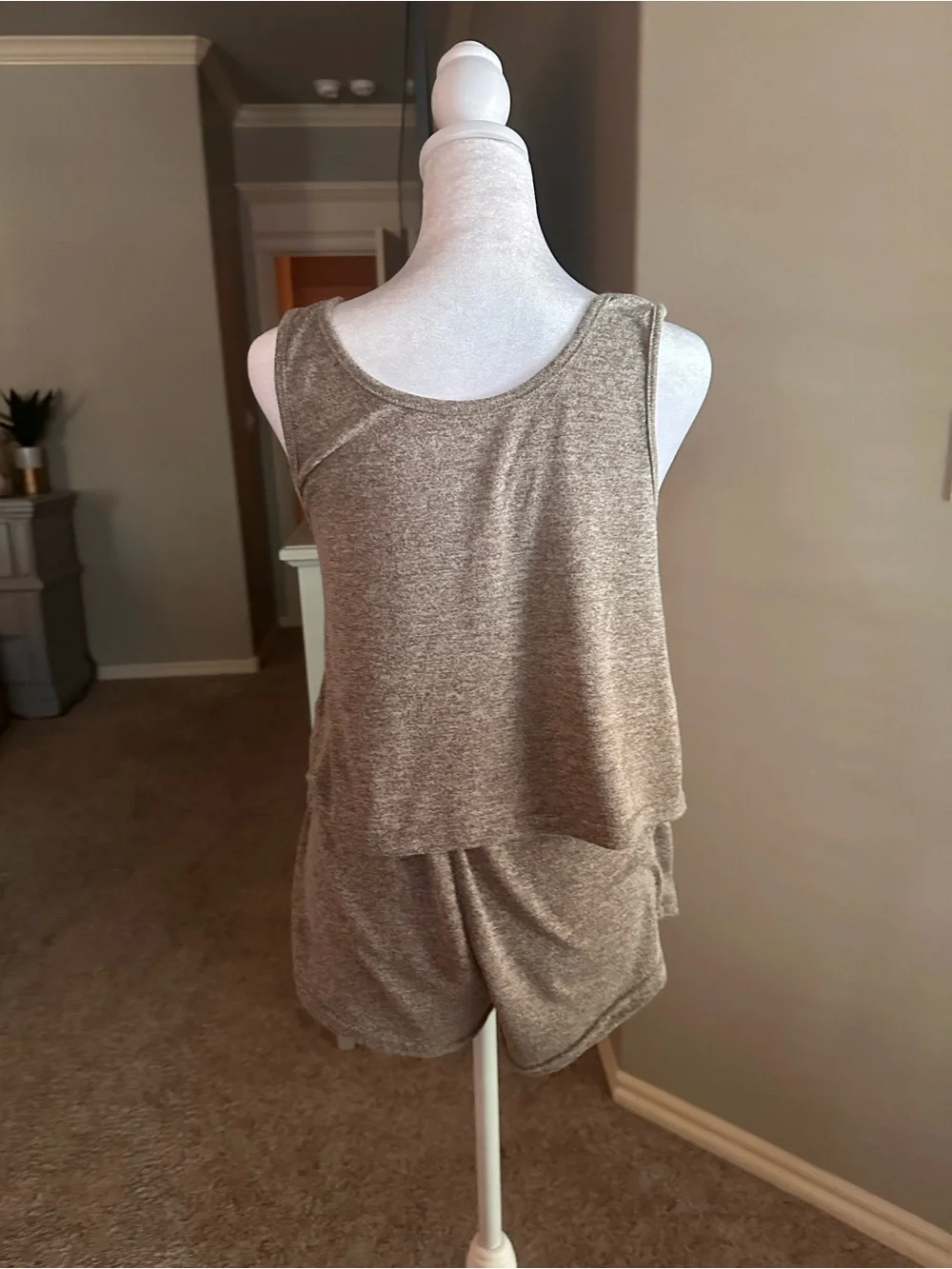 SHEIN Marled V Neck Top & Knot Front Shorts PJ Set / Pajama Set Outfit